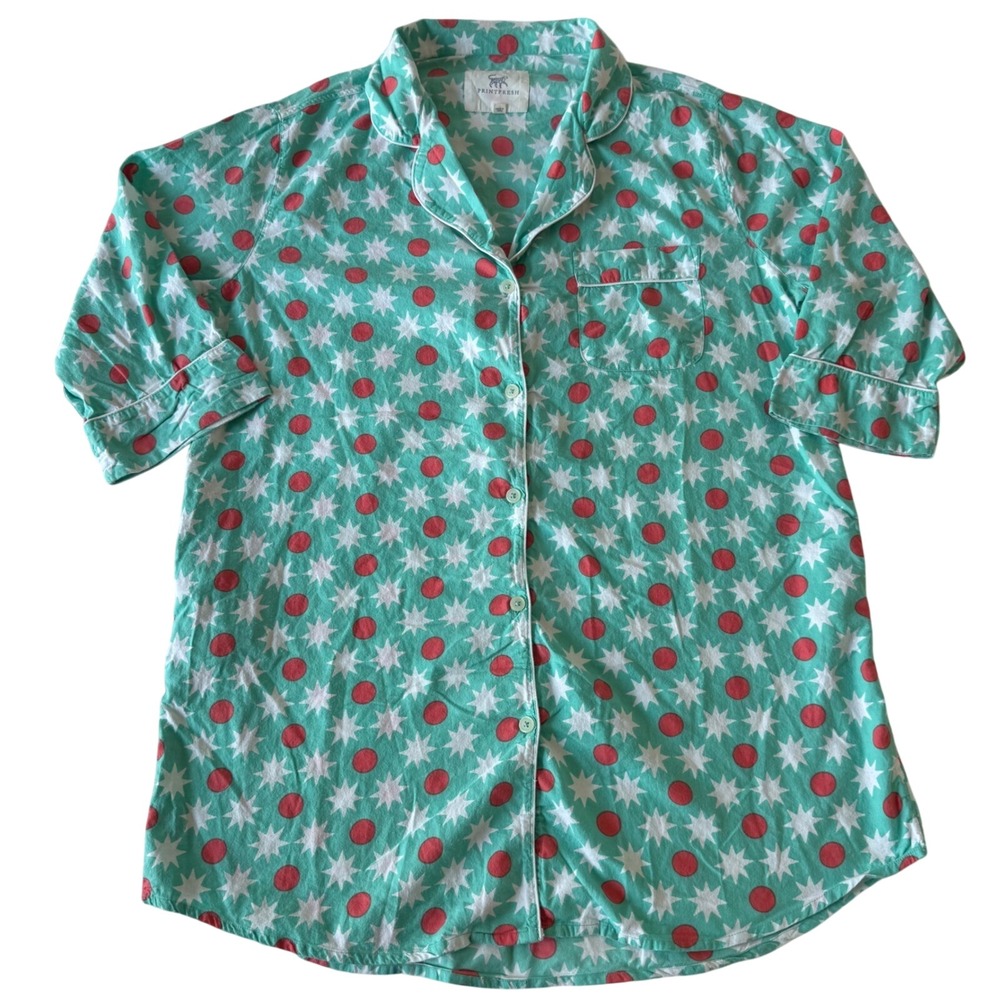 Printfresh Organic Cotton button down Sleep dress teal Polka Dot Large